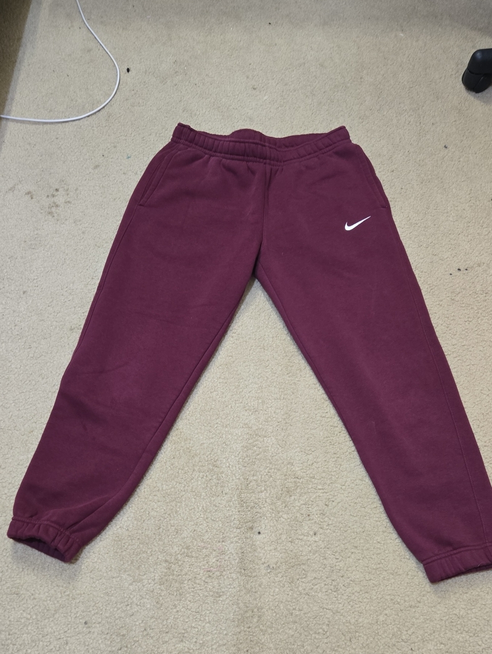 Nike  Burgundy Sweatpants with White Swoosh Small S